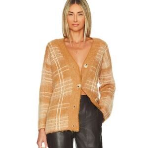 Vince Brushed Plaid Alpaca & Woolblend Cardigan In Gold Scotch Plaid XS/S